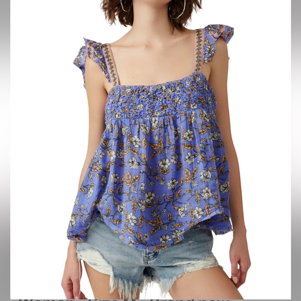 Free People Blue Floral Blouse